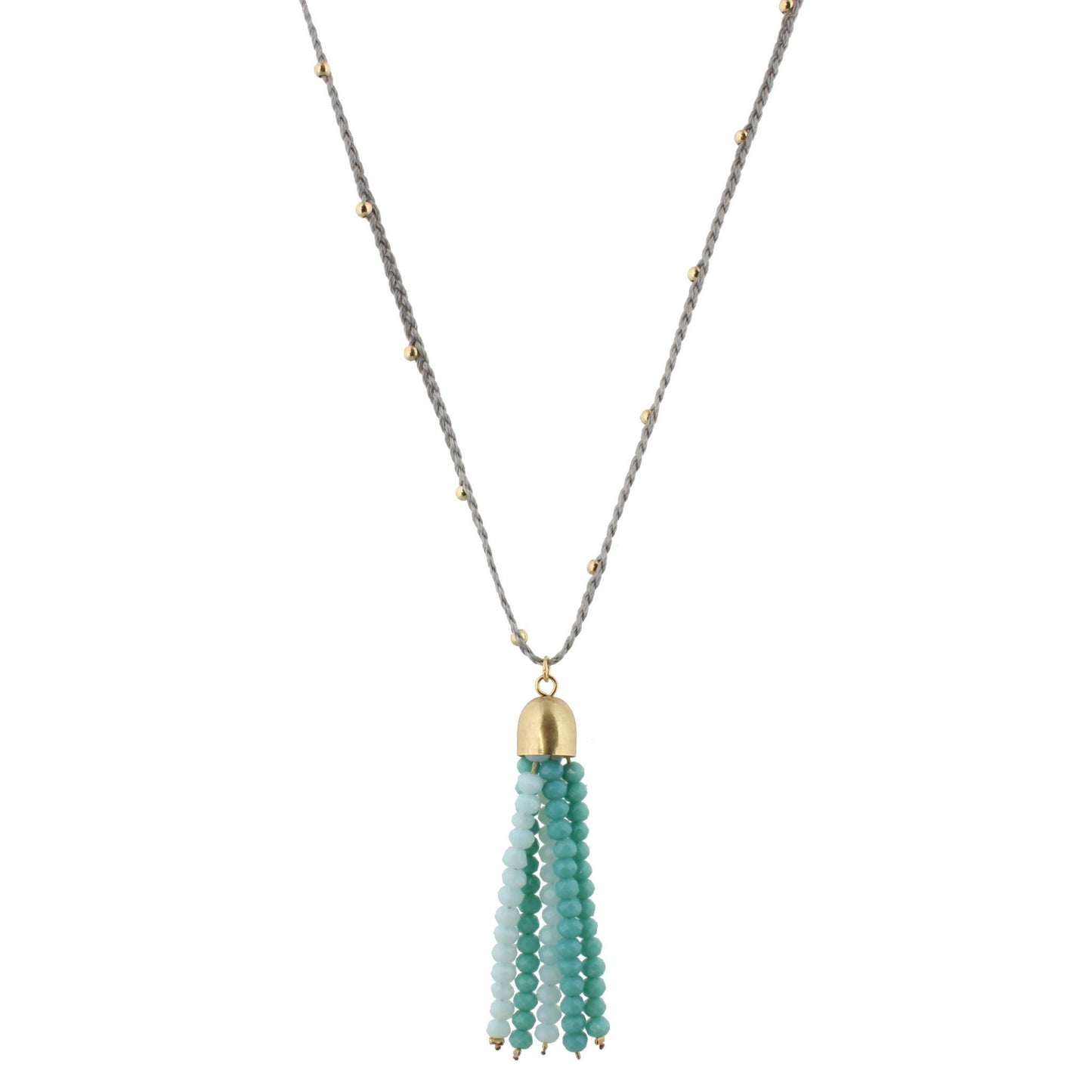 32" Grey Braided Body Necklace with Multi Mint Beaded Tassel