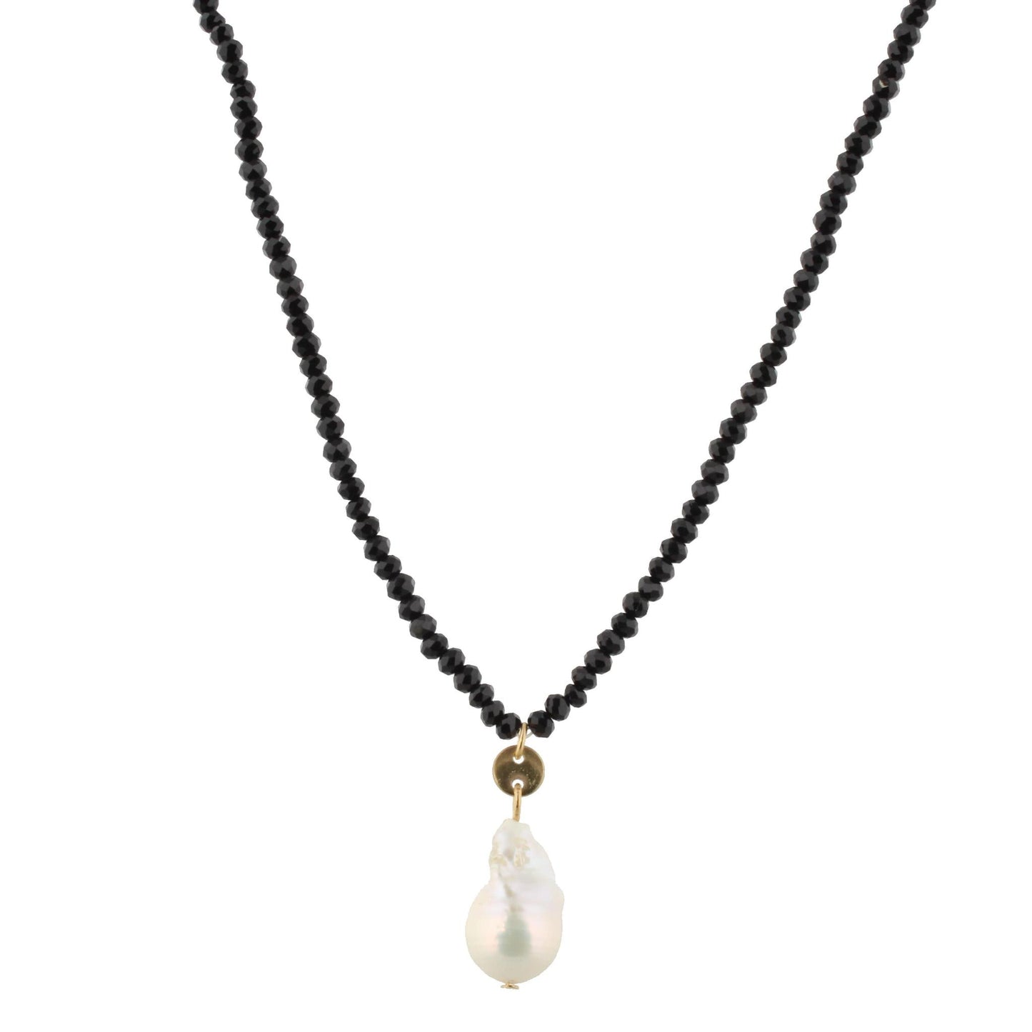 32" Jet Beaded Necklace with Baroque Pearl, 3" Ext