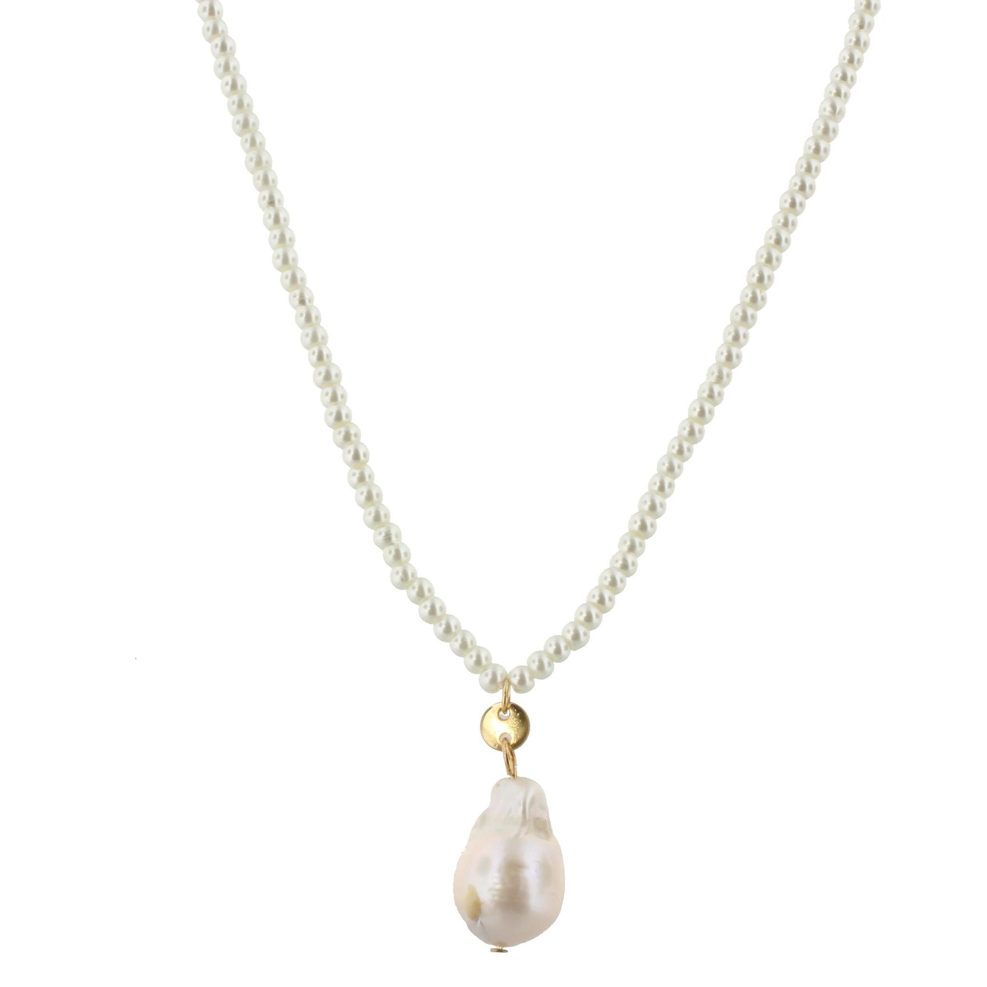 32" Pearl Beaded Necklace with Baroque Pearl, 3" Ext