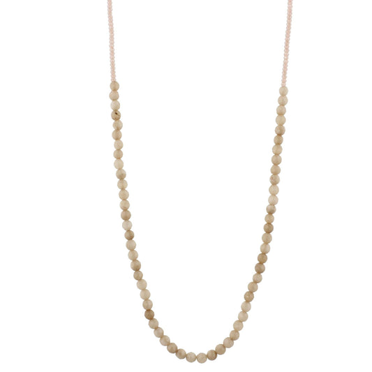 32" Natural Jade Stone Beaded Necklace with Pale Blush Beads, 3" Ext