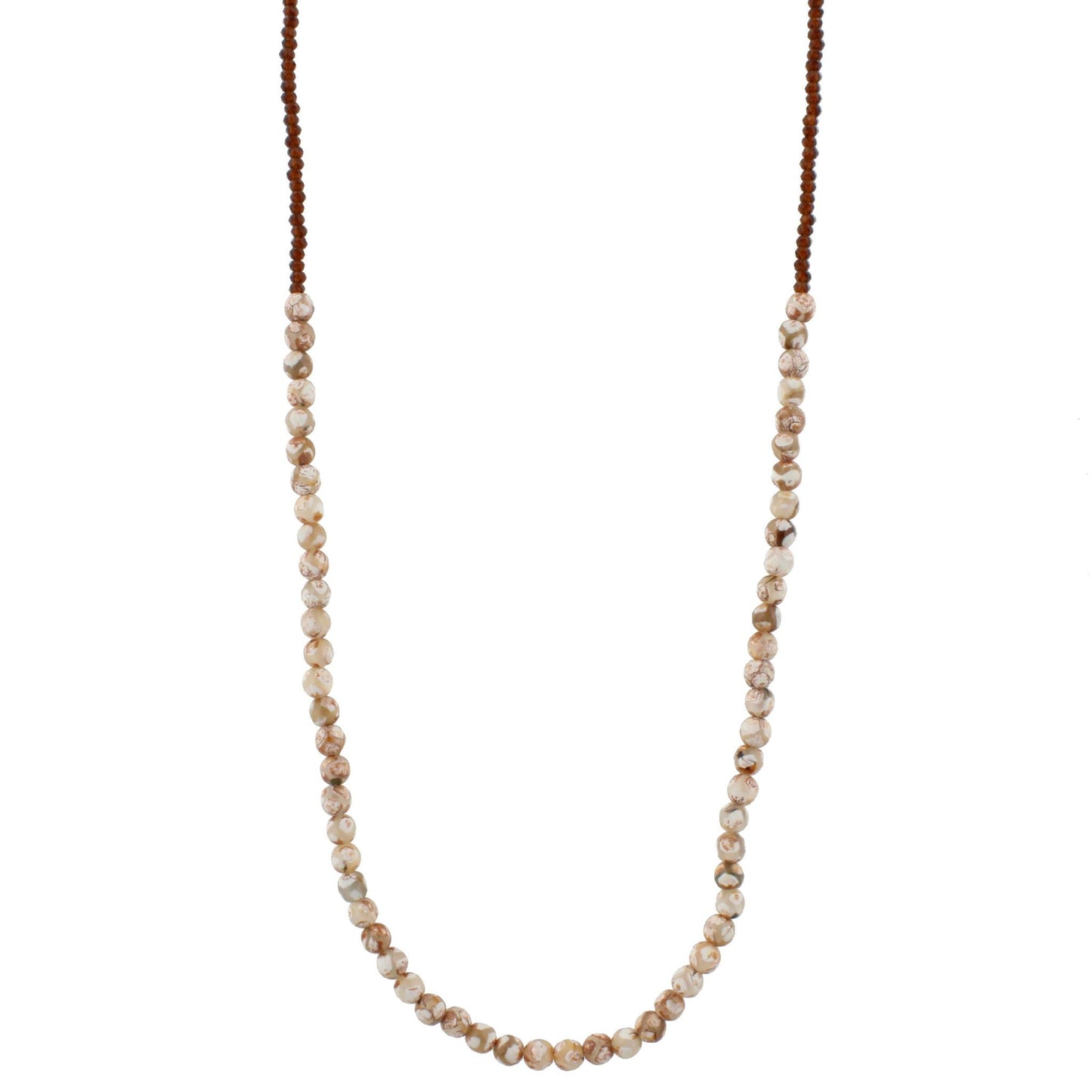 32" Natural Tibetan Stone Beaed Necklace with Brown Beads, 3" Ext