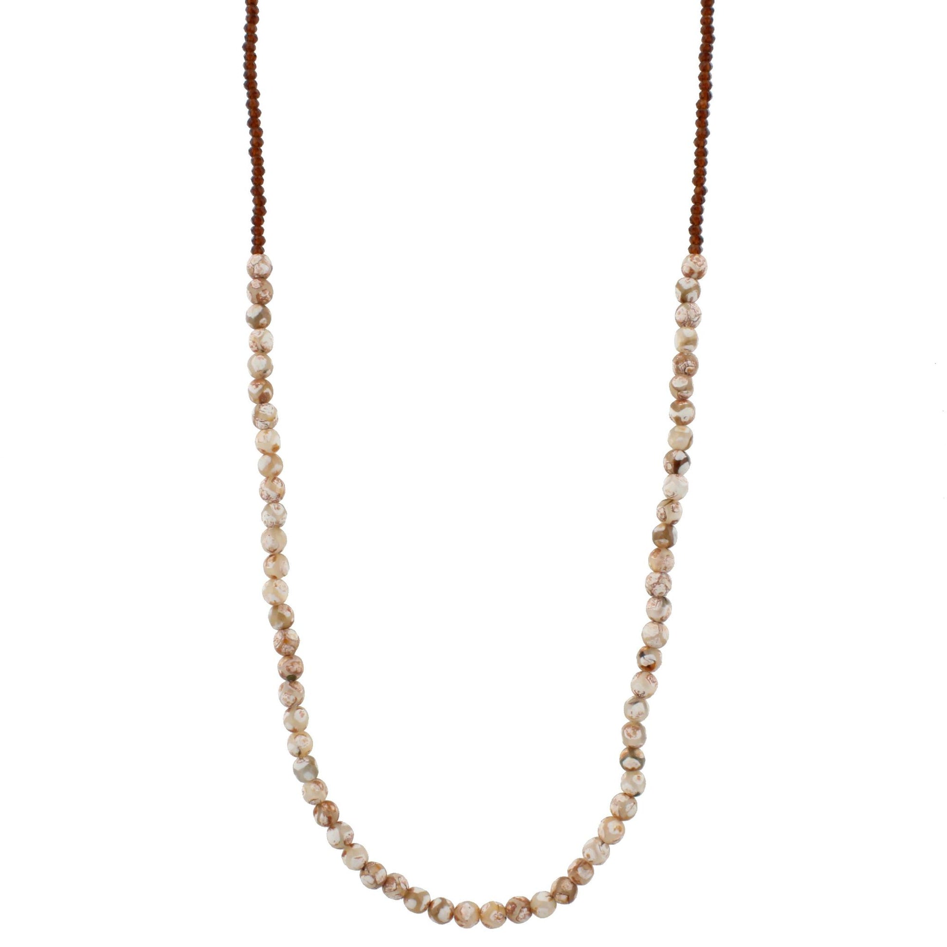 32" Natural Tibetan Stone Beaed Necklace with Brown Beads, 3" Ext