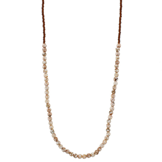 32" Natural Tibetan Stone Beaed Necklace with Brown Beads, 3" Ext