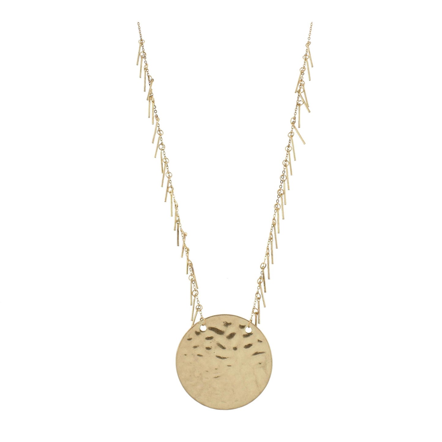 32" Gold Chain Necklace with Gold Fringe and Gold Circle, 3" Ext