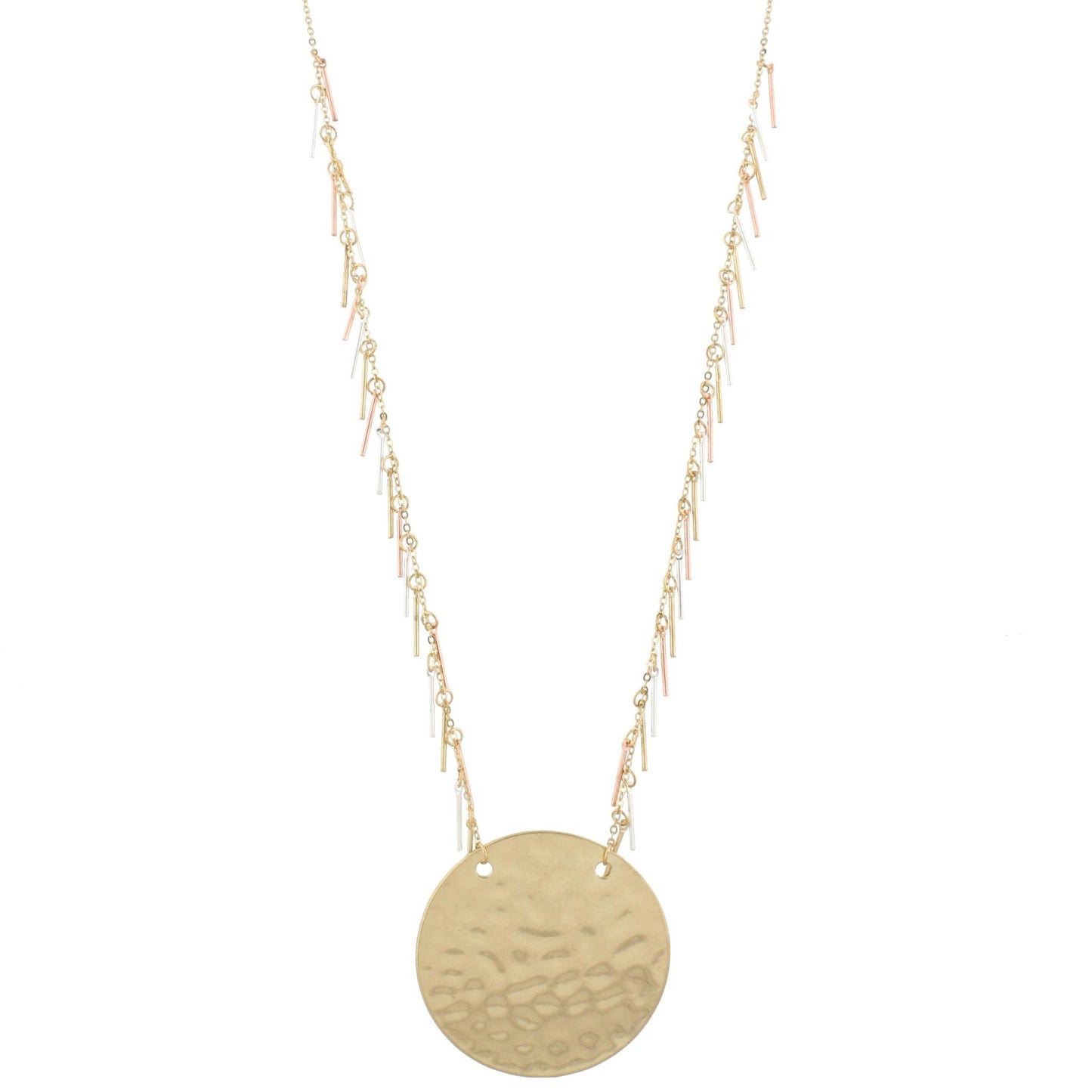 32" Gold Chain Necklace with Multi Fringe and Gold Circle, 3" Ext