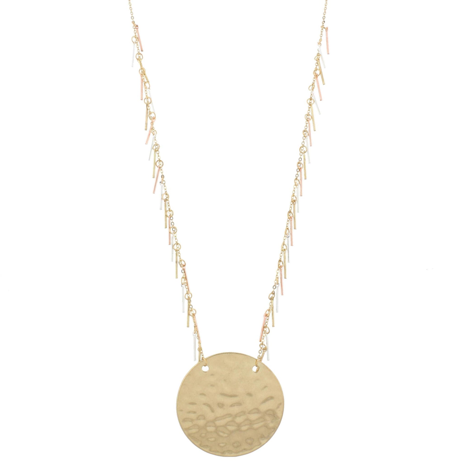 32" Gold Chain Necklace with Multi Fringe and Gold Circle, 3" Ext