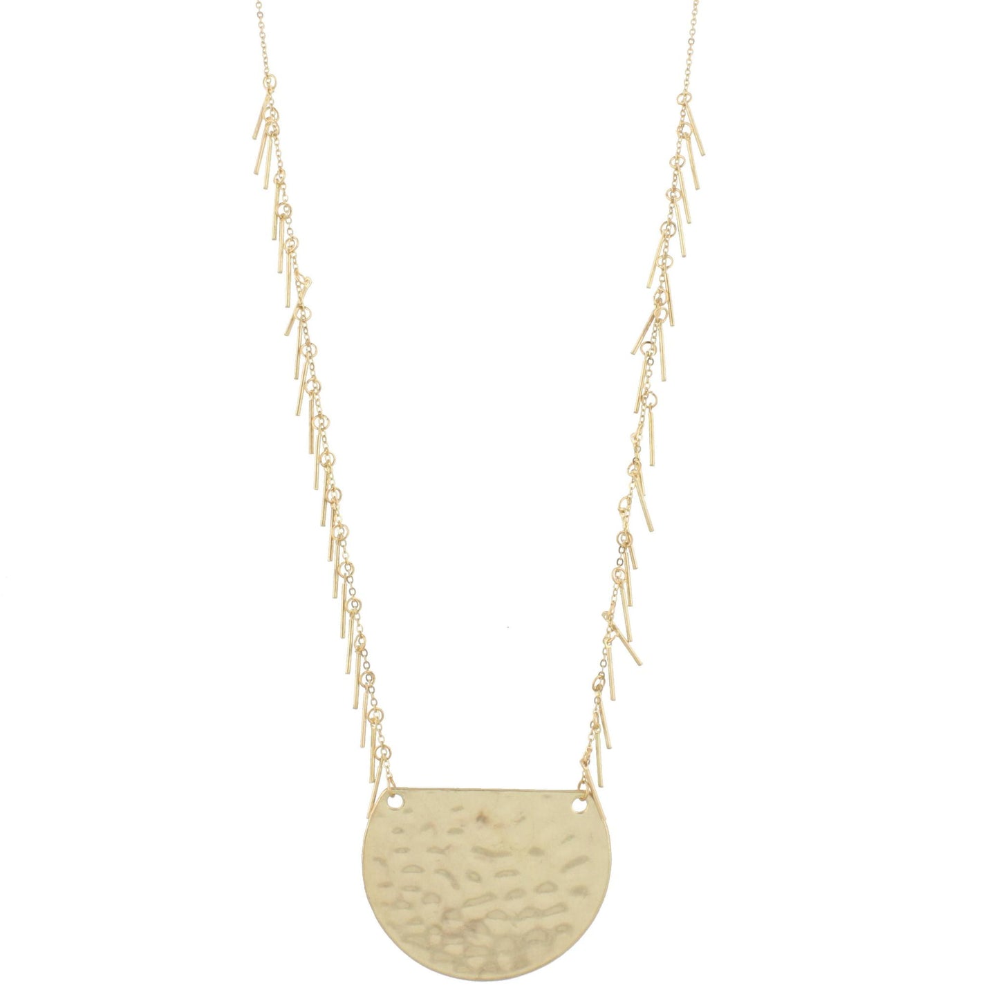 32" Gold Chain Necklace with Gold Fringe and Gold Partial Circle, 3" Ext