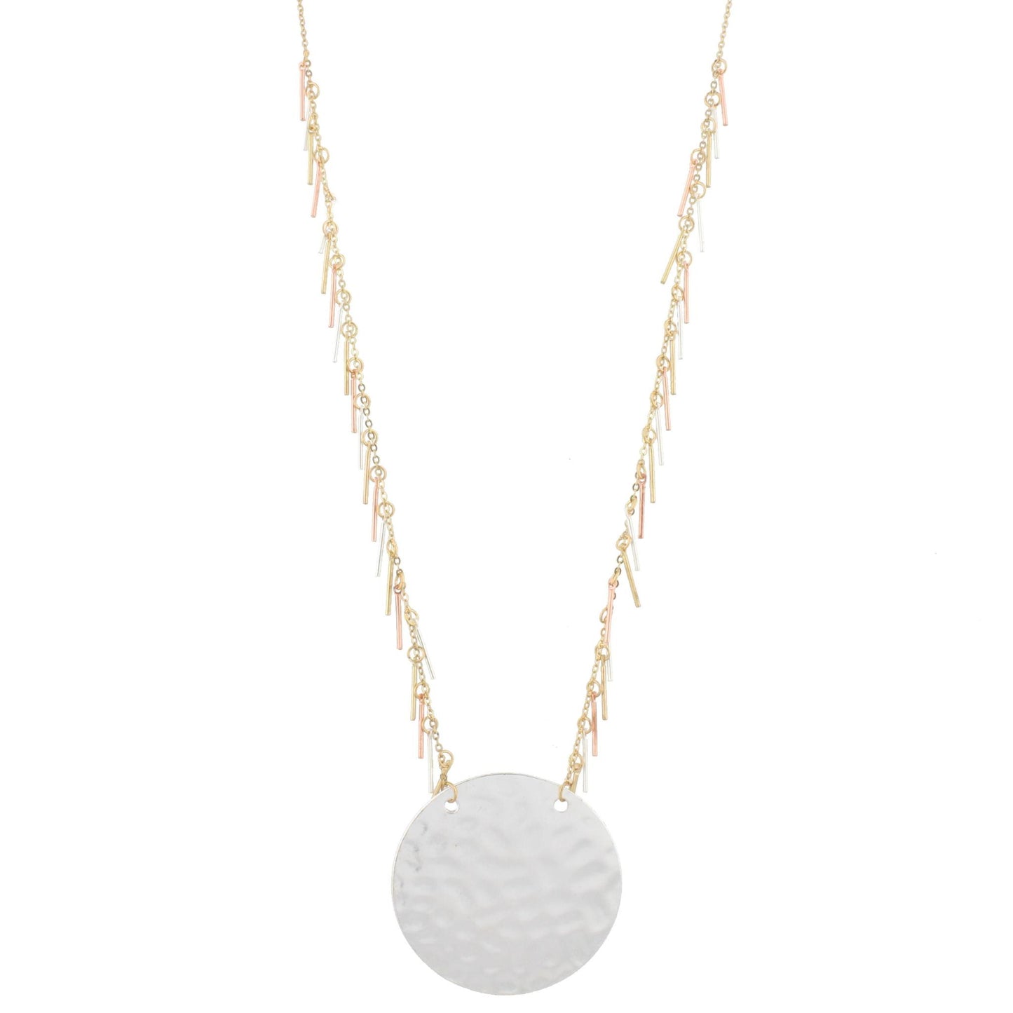 32" Gold Chain Necklace with Multi Fringe and Silver Circle, 3" Ext