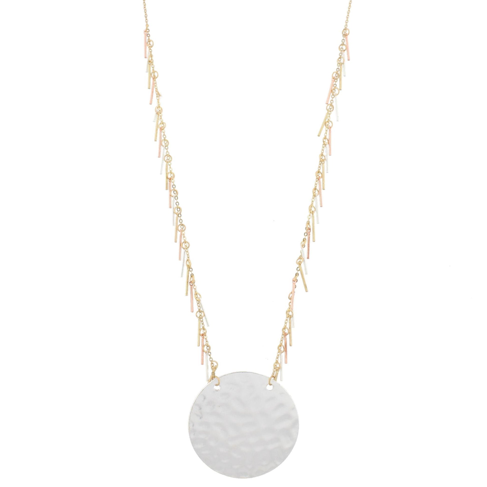 32" Gold Chain Necklace with Multi Fringe and Silver Circle, 3" Ext