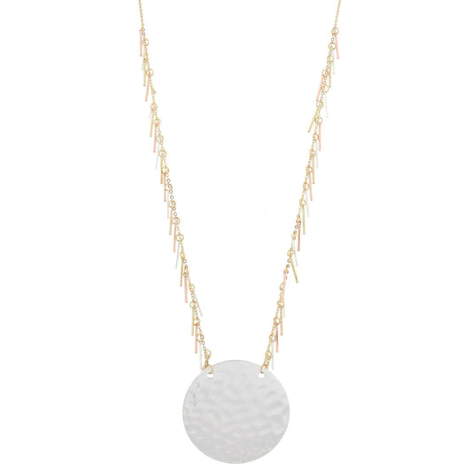 32" Gold Chain Necklace with Multi Fringe and Silver Circle, 3" Ext