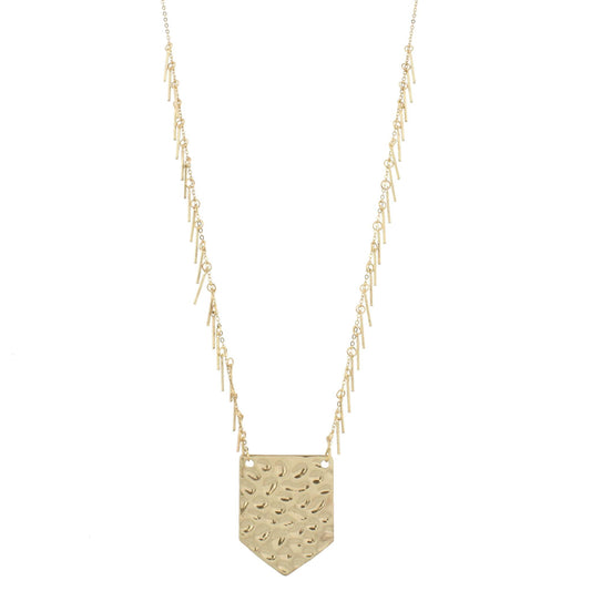 32" Gold Chain Necklace with Gold Fringe and Gold Shield, 3" Ext