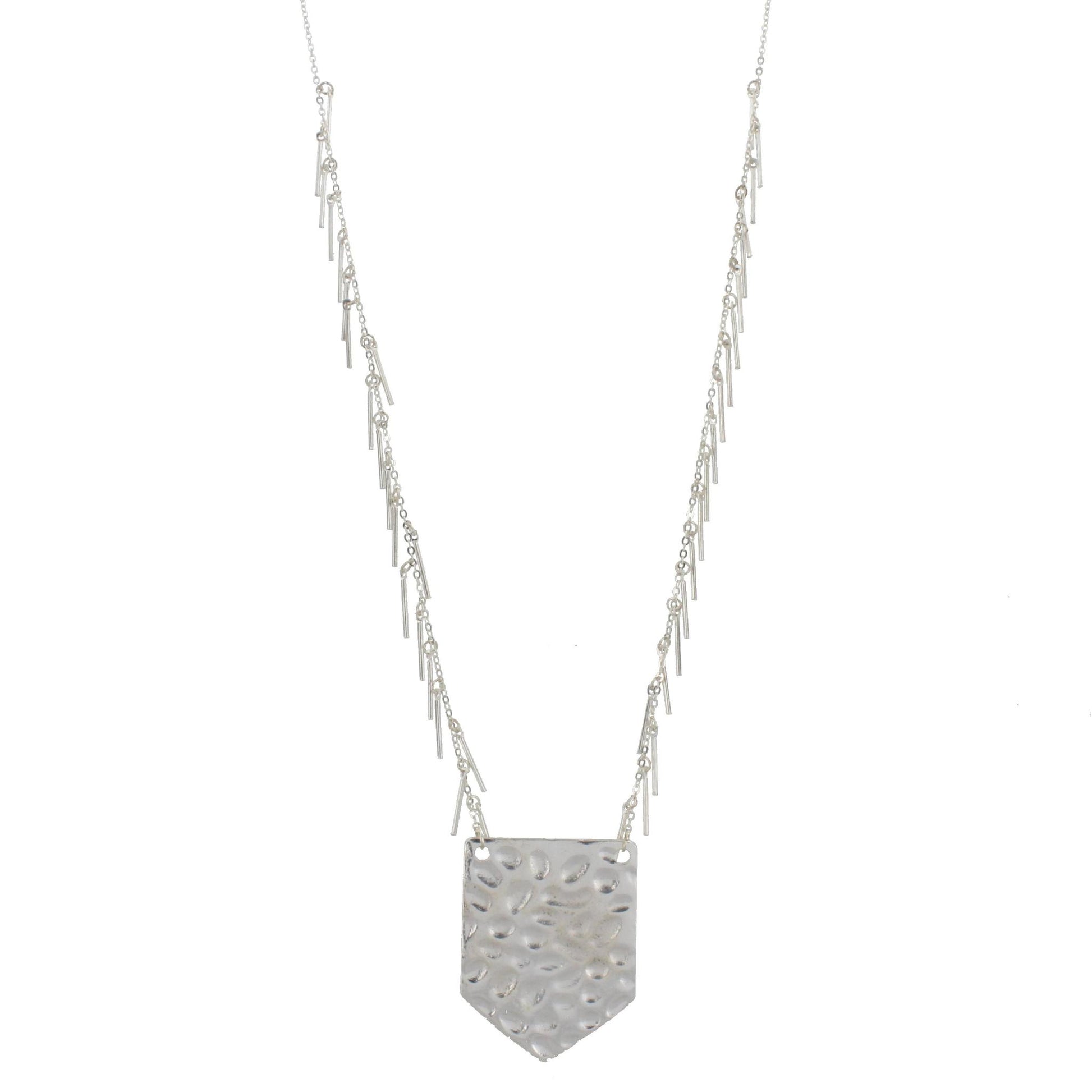 32" Silver Chain Necklace with Silver Fringe and Silver Shield, 3" Ext