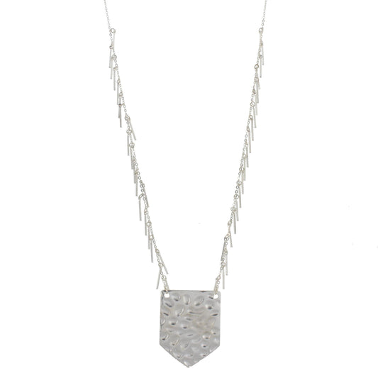 32" Silver Chain Necklace with Silver Fringe and Silver Shield, 3" Ext