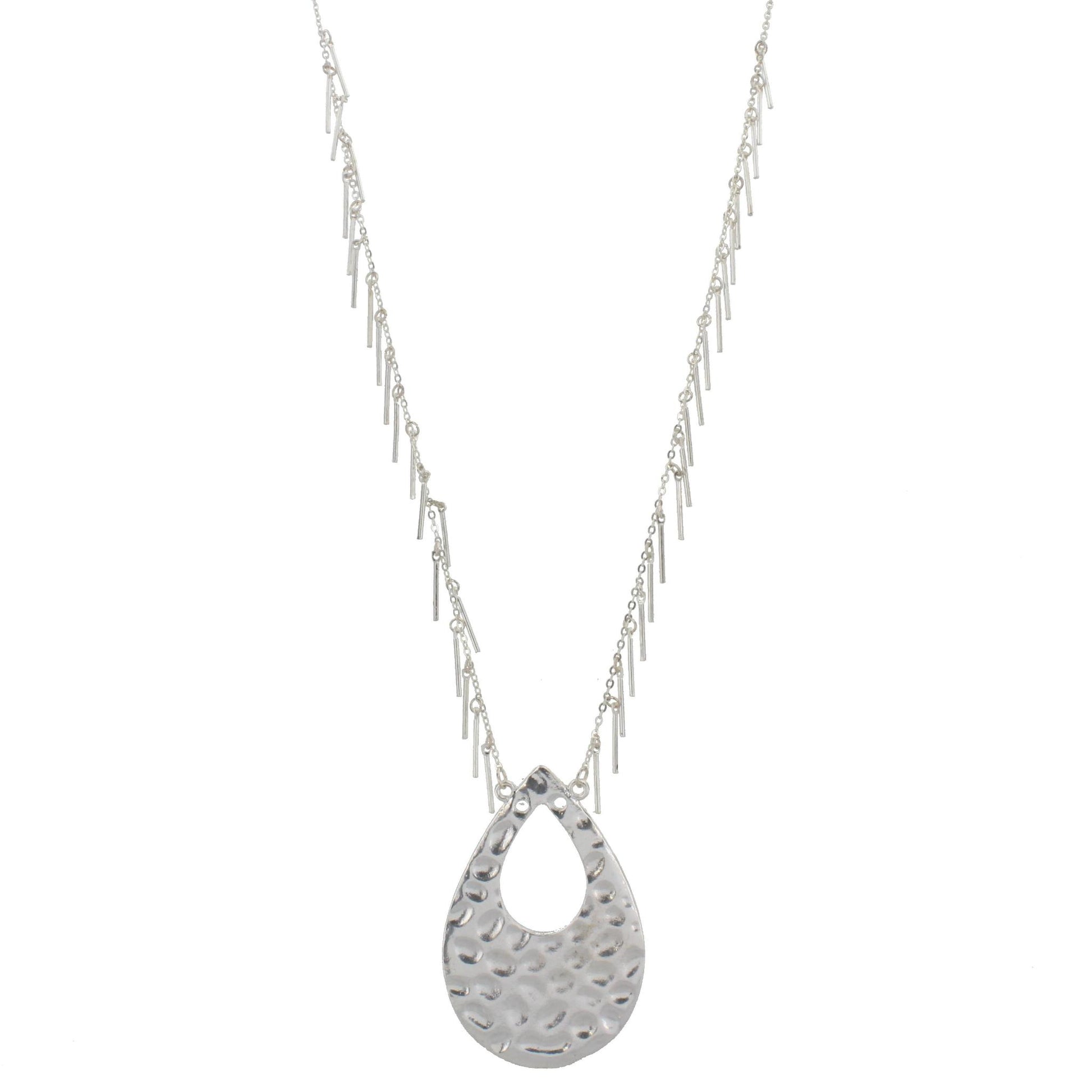32" Silver Chain Necklace with Silver Fringe and Silver Teardrop, 3" Ext