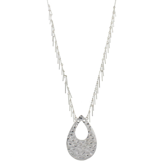 32" Silver Chain Necklace with Silver Fringe and Silver Teardrop, 3" Ext