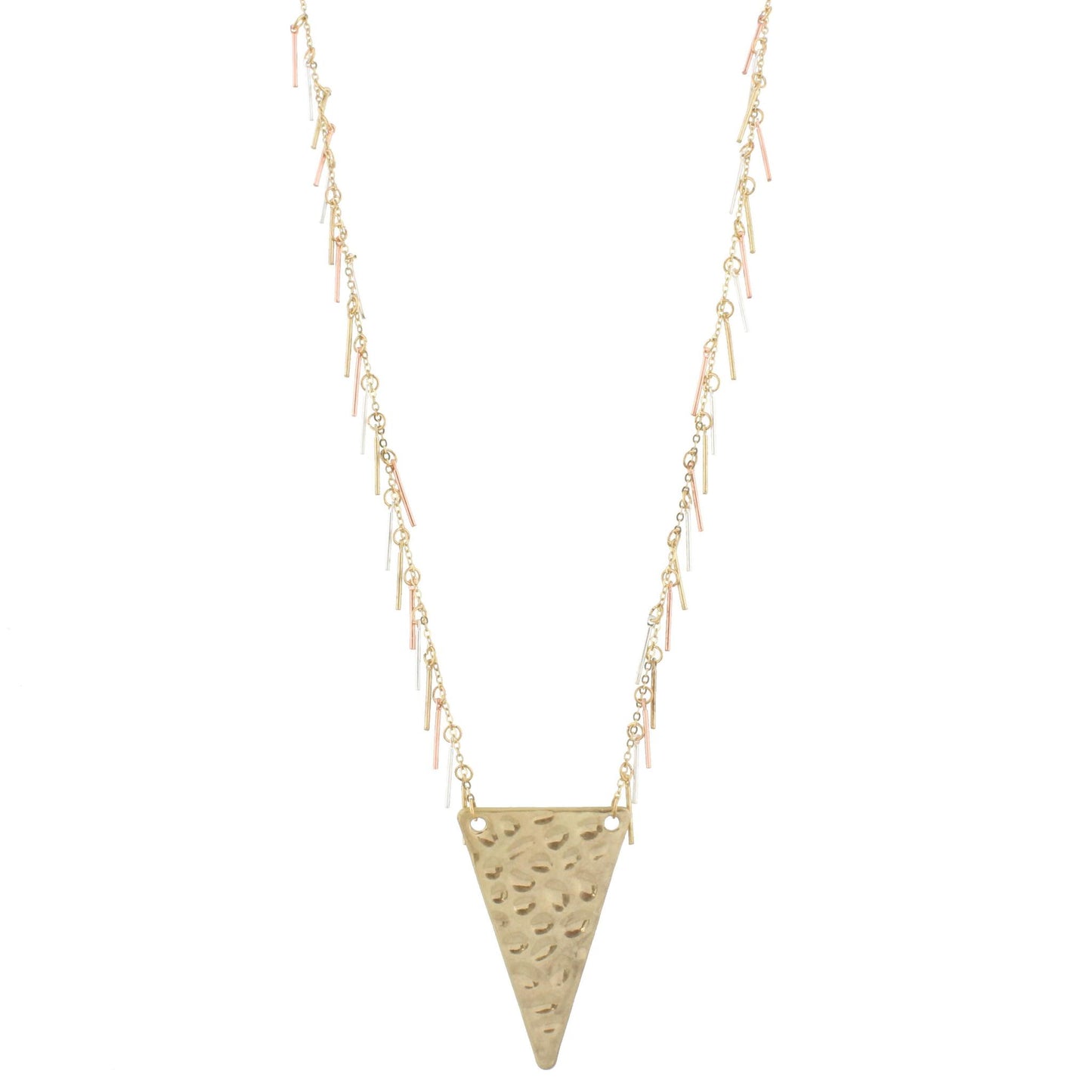 32" Gold Chain Necklace with Multi Fringe and Gold Triangle, 3" Ext