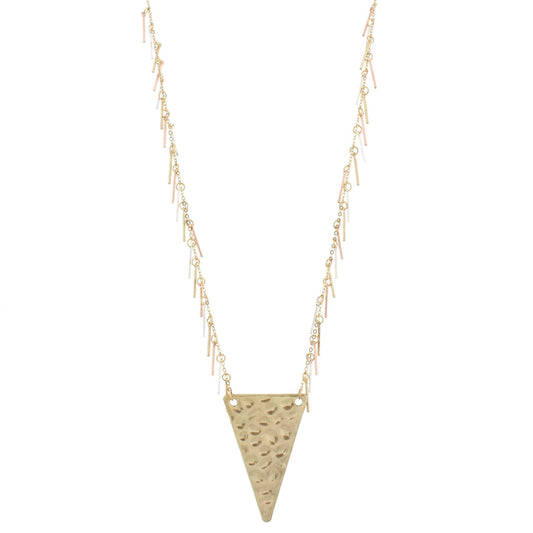 32" Gold Chain Necklace with Multi Fringe and Gold Triangle, 3" Ext