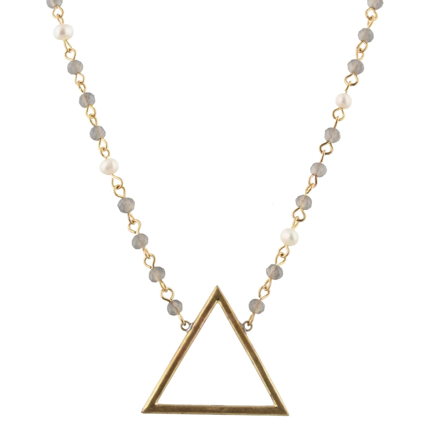 18" Frosted Grey Linked Necklace with Triangle, 3" Ext