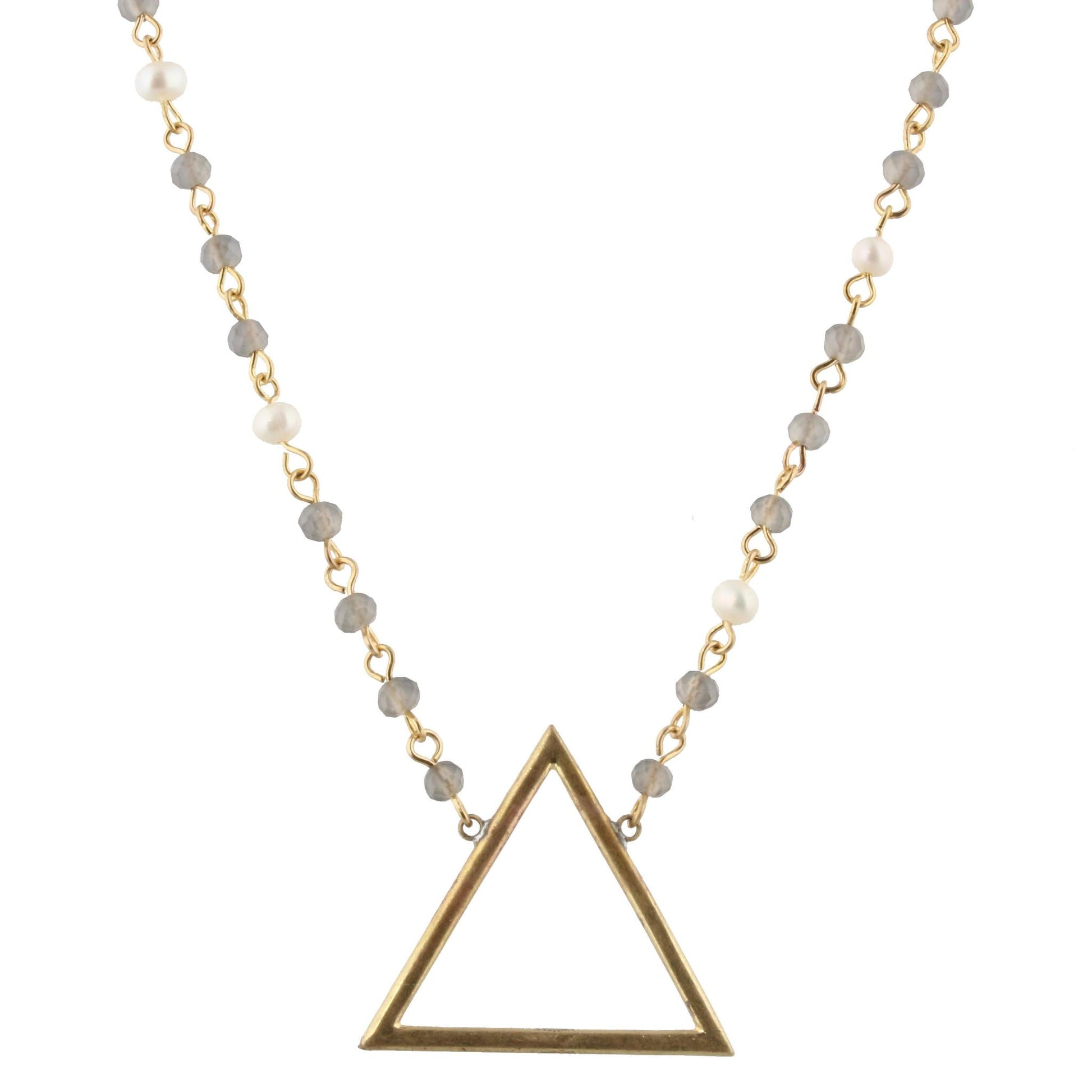 18" Frosted Grey Linked Necklace with Triangle, 3" Ext