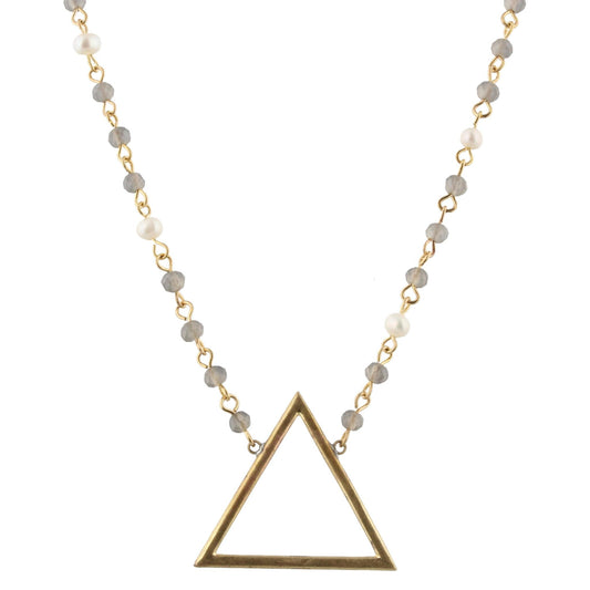 18" Frosted Grey Linked Necklace with Triangle, 3" Ext