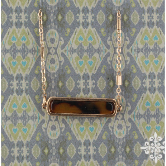 16" Tortoise Resin Bar Necklace, 3" Ext