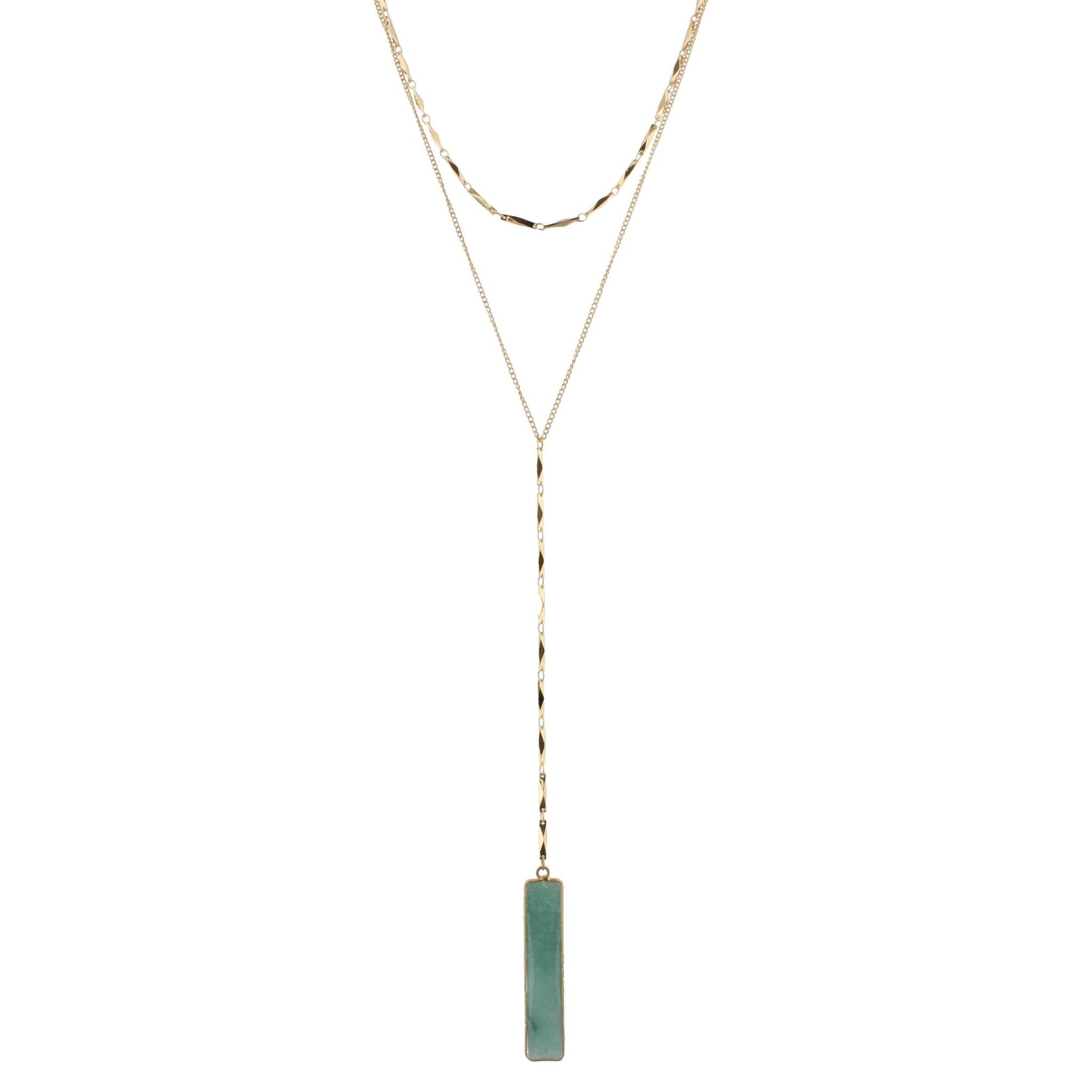 18" 2 Layer Y Necklace with Amazonite Rectangle, 3" Ext