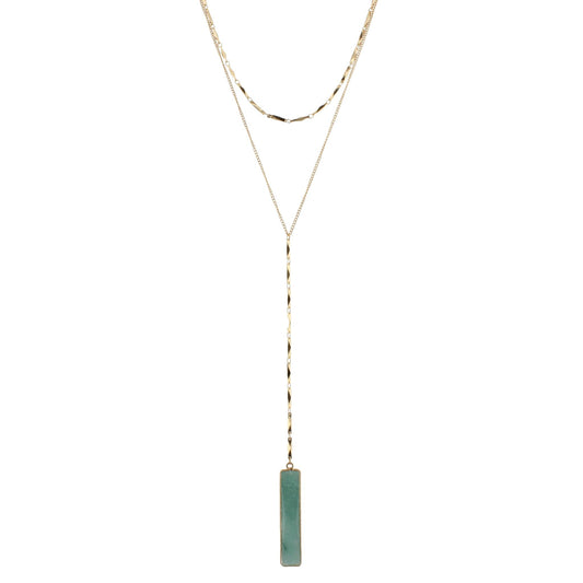 18" 2 Layer Y Necklace with Amazonite Rectangle, 3" Ext