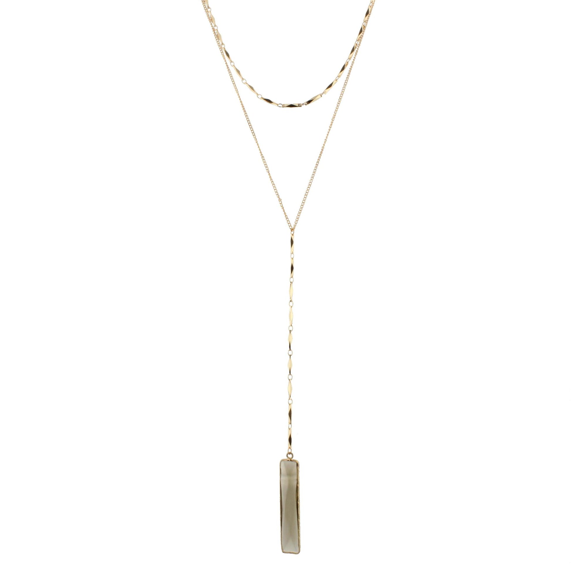 18" 2 Layer Y Necklace with Black Diamond Rectangle, 3" Ext