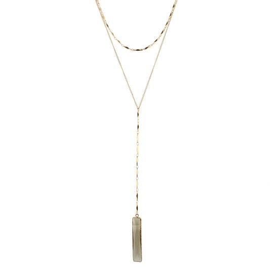 18" 2 Layer Y Necklace with Black Diamond Rectangle, 3" Ext
