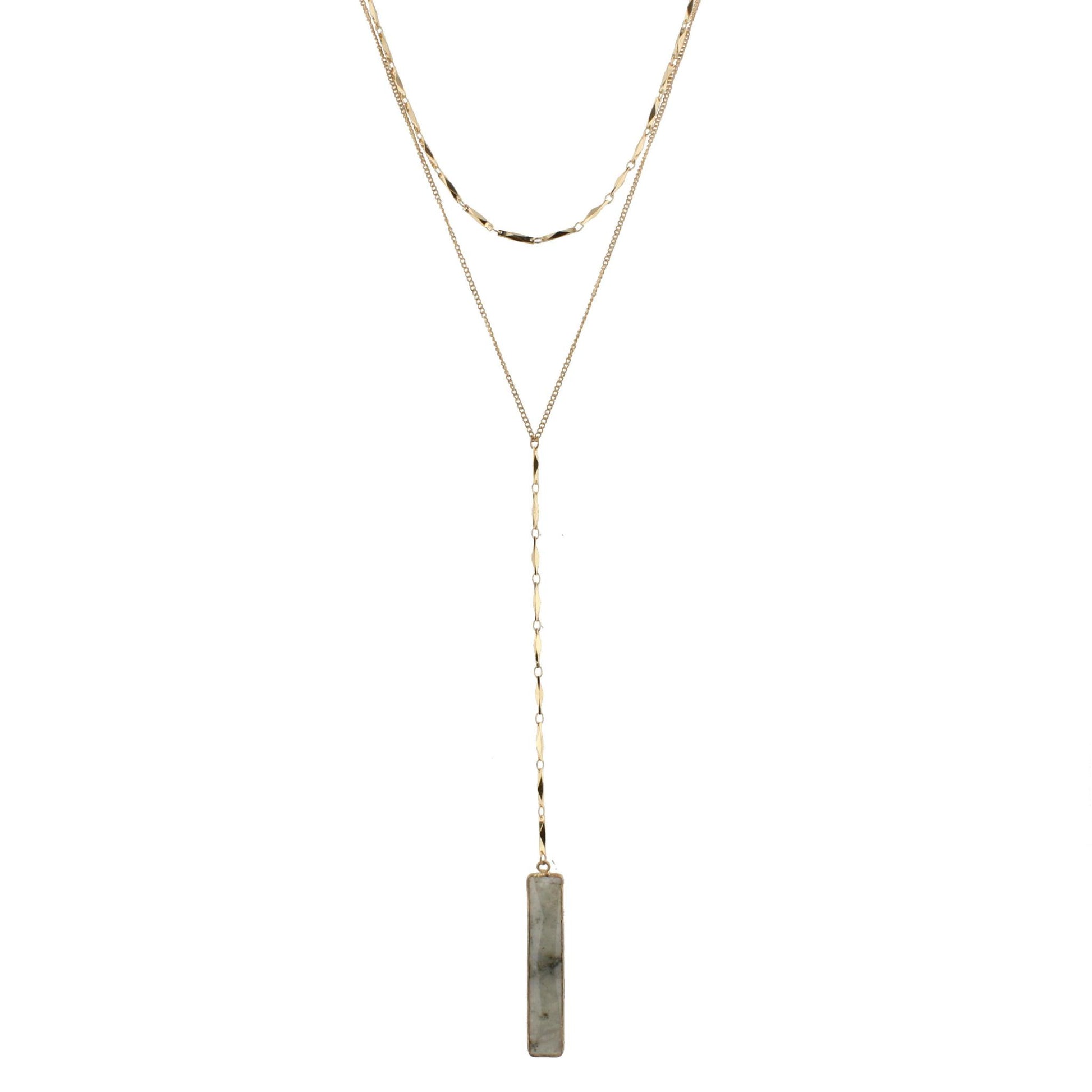 18" 2 Layer Y Necklace with Labrodite Rectangle, 3" Ext