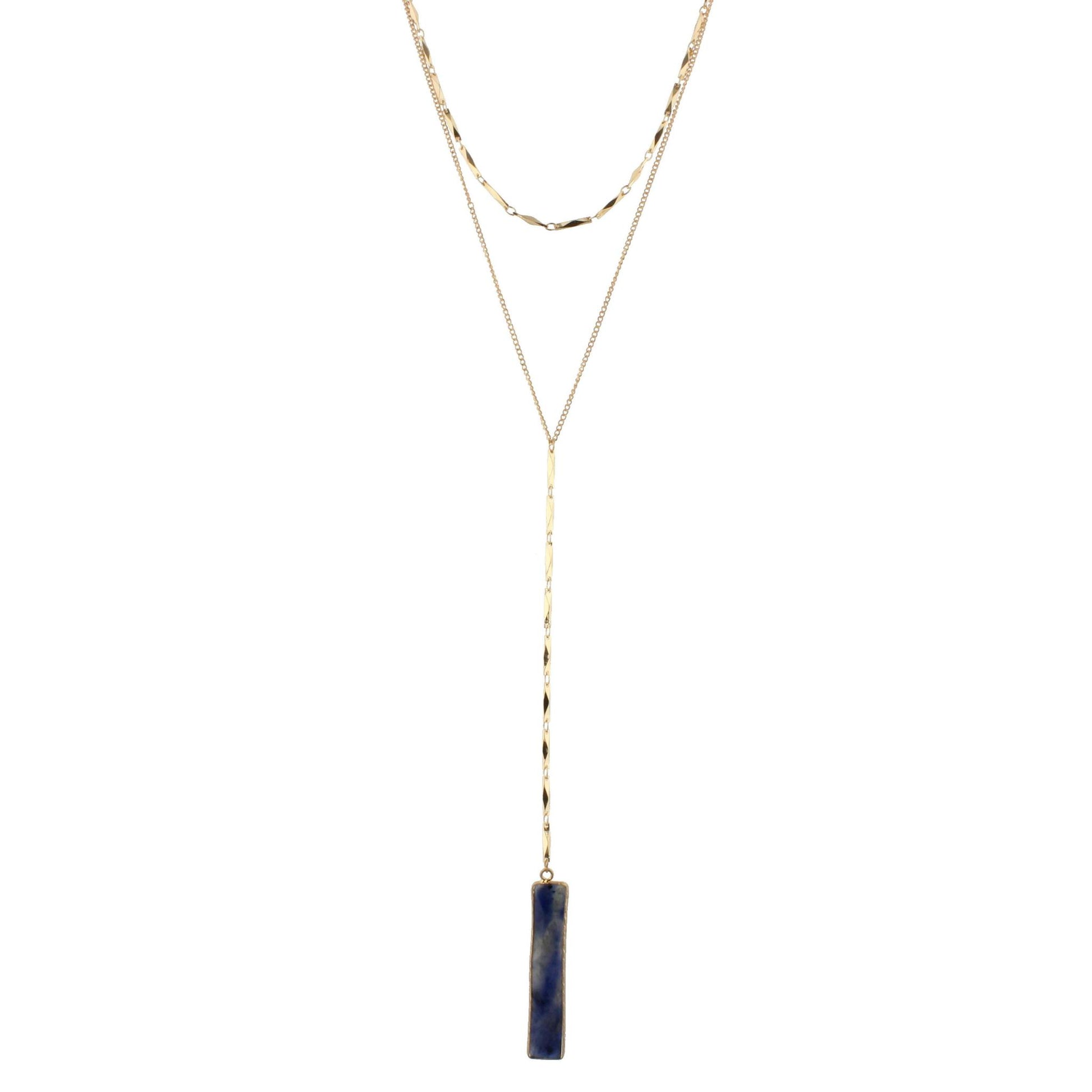 18" 2 Layer Y Necklace with Sodalite Rectangle, 3" Ext
