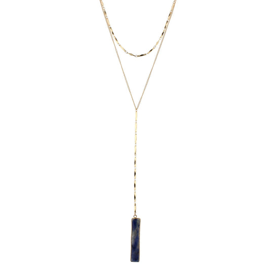 18" 2 Layer Y Necklace with Sodalite Rectangle, 3" Ext