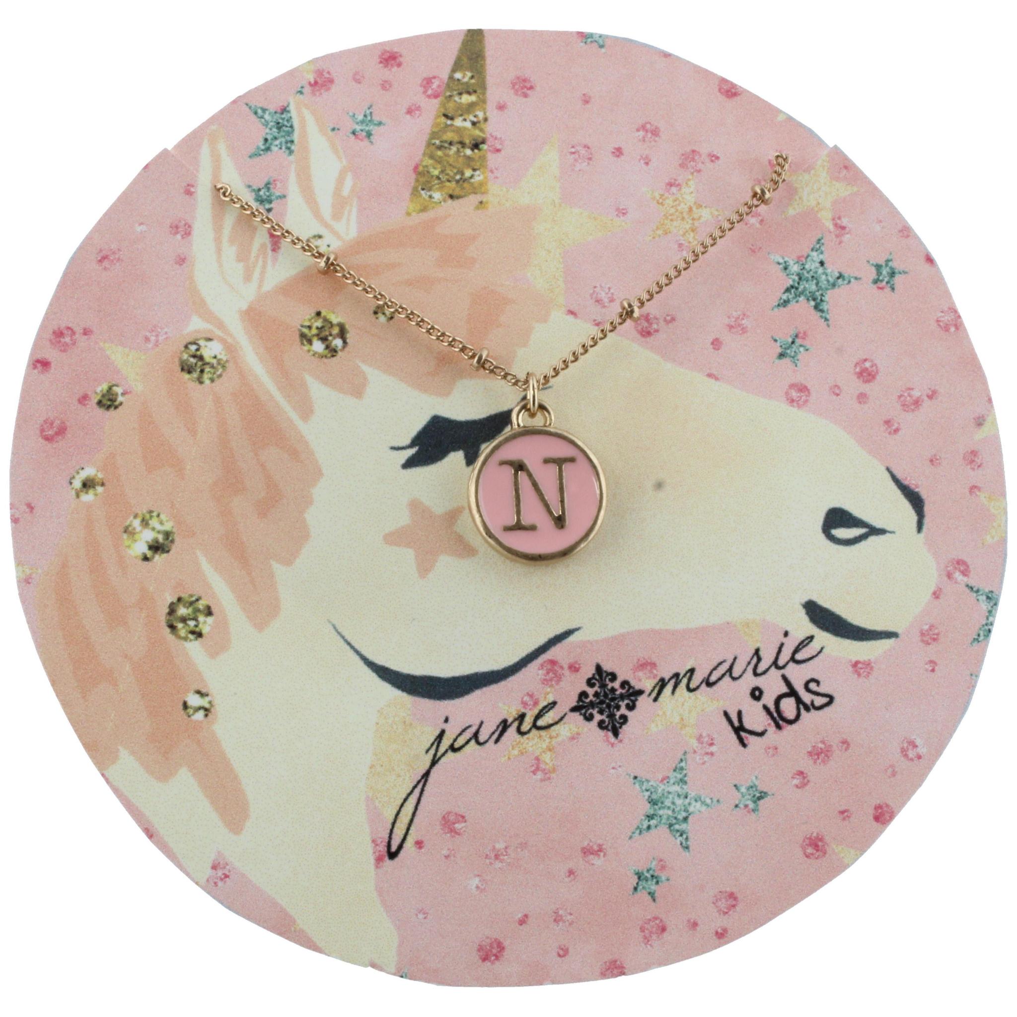 14" Kids Double Sided, Lower/Uppercase Pink and White N Initial Necklace, 3" Ext