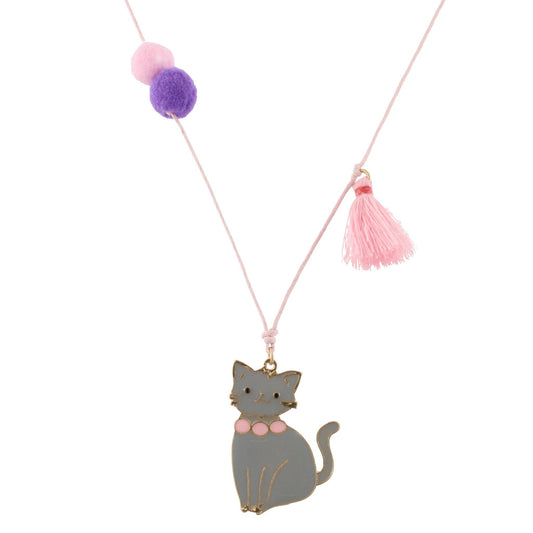 Kids 14" Adjustable Pink Cord Necklace with Cat