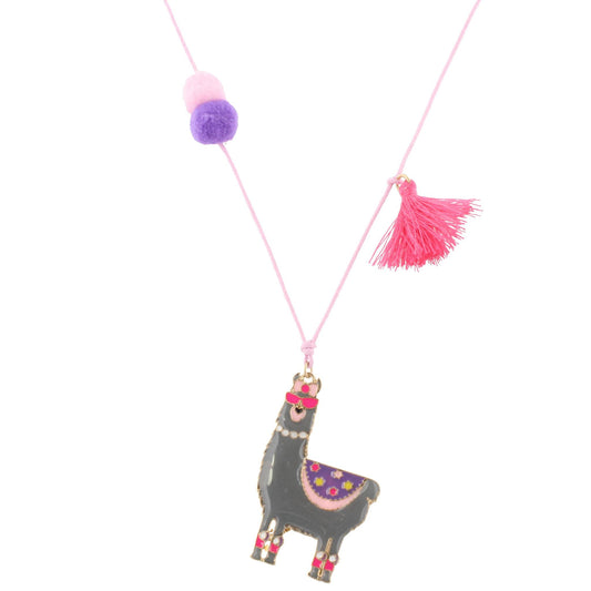 Kids 14" Adjustable Pink Cord Necklace with Epoxy Grey Llama