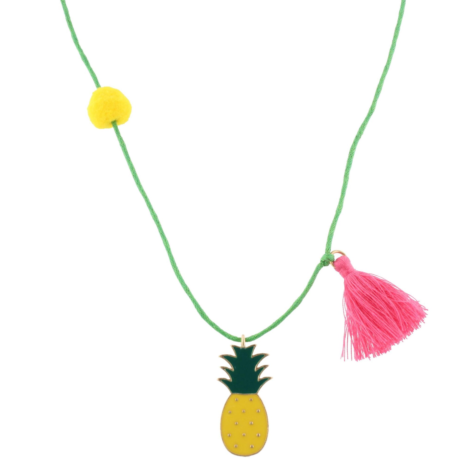 Kids 14" Adjustable Green Cord Necklace with Epoxy Pineapple