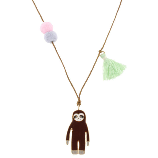 Kids 14" Adjustable Brown Cord Necklace with Epoxy Sloth