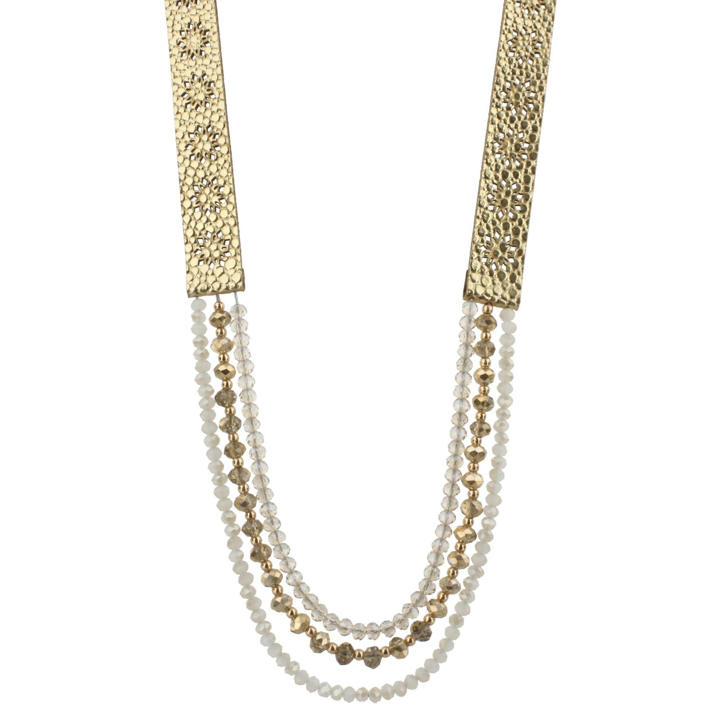 20" Gold Metallic Leather with Gold and Natural Multi Strands Necklace, 3" Ext