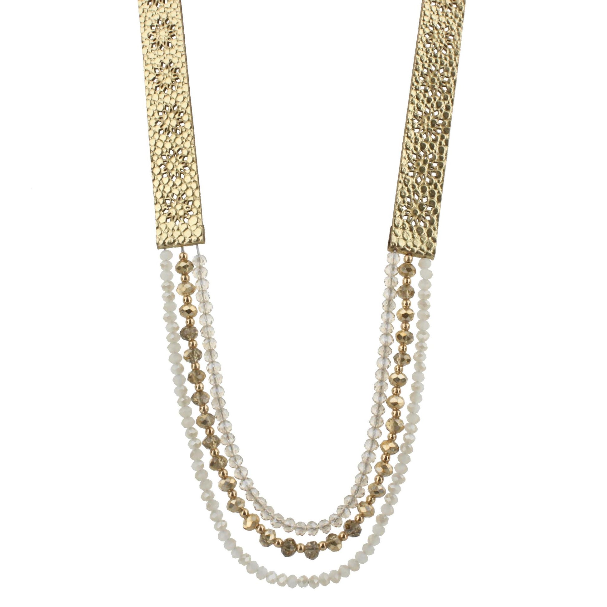 20" Gold Metallic Leather with Gold and Natural Multi Strands Necklace, 3" Ext