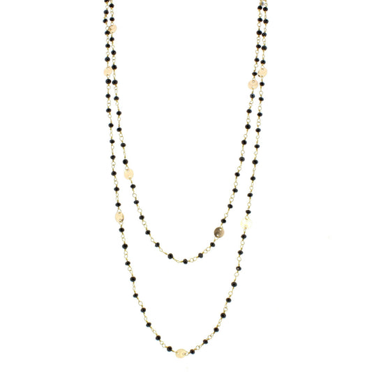 60" Jet Wire Wrapped Link Necklace with Gold Disks and Lobster Claw