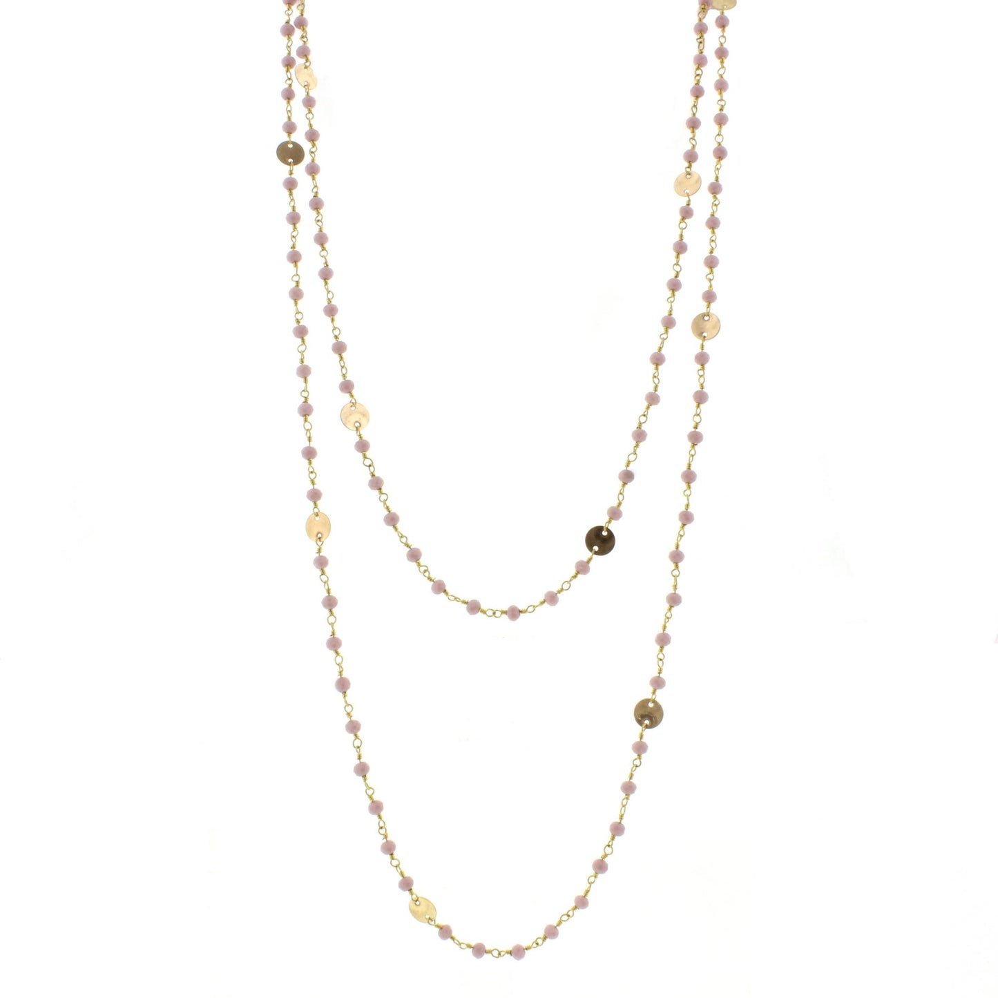 60" Lavender Wire Wrapped Link Necklace with Gold Disks and Lobster Claw