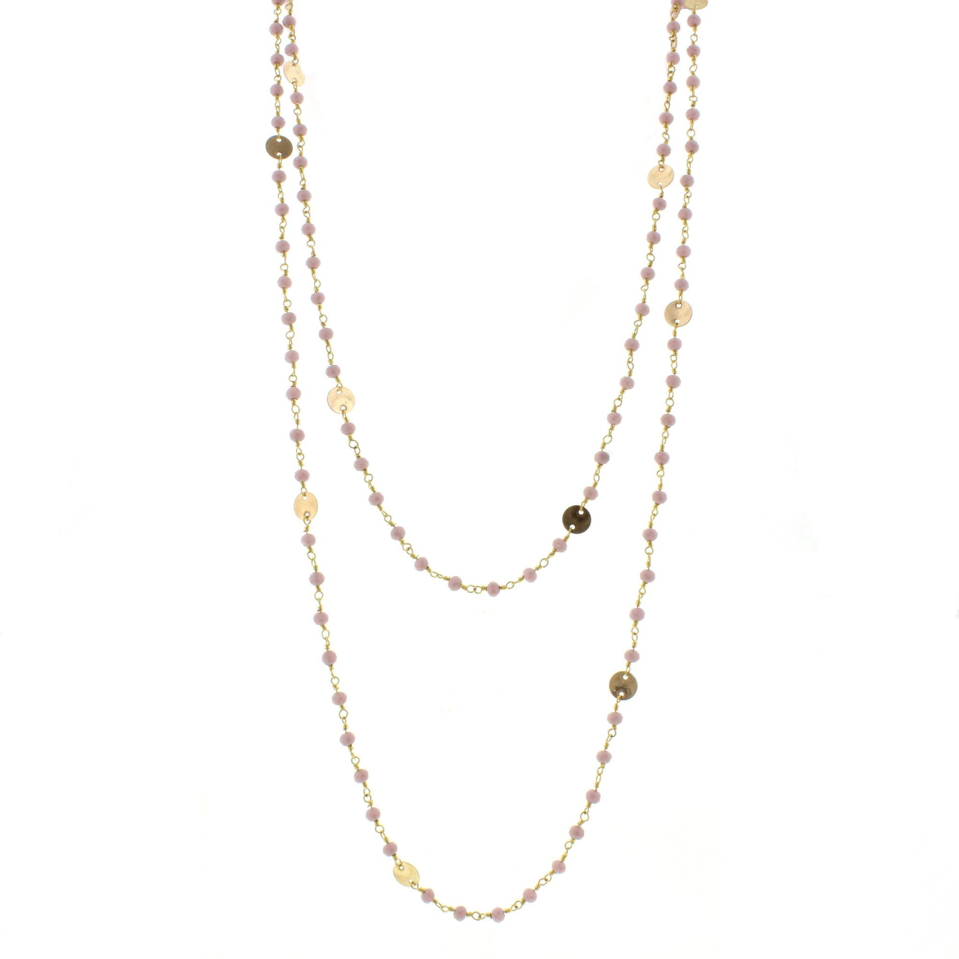 60" Lavender Wire Wrapped Link Necklace with Gold Disks and Lobster Claw