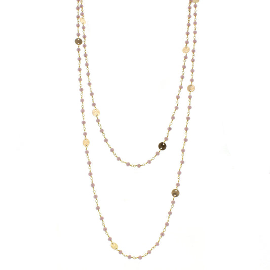 60" Lavender Wire Wrapped Link Necklace with Gold Disks and Lobster Claw