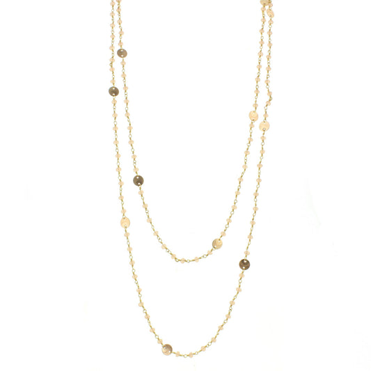 60" Matte Champagne Wire Wrapped Link Necklace with Gold Disks and Lobster Claw