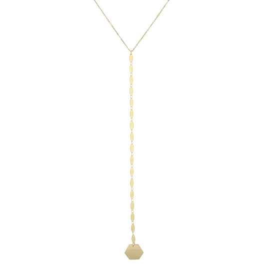 30" Gold Oval Y Drop Necklace with Hexagon Charm