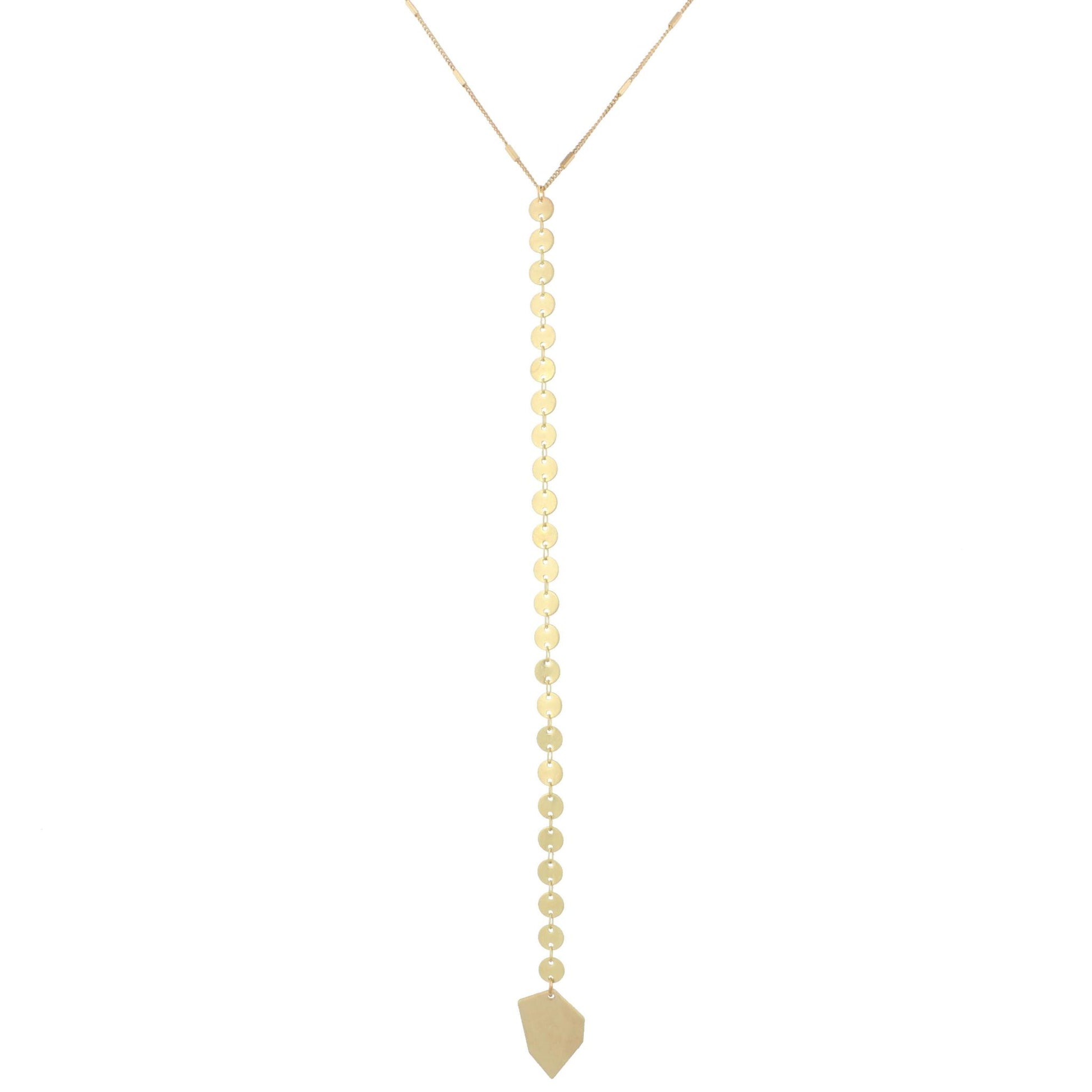 30" Gold Disk Y Drop Necklace with Irregular Charm