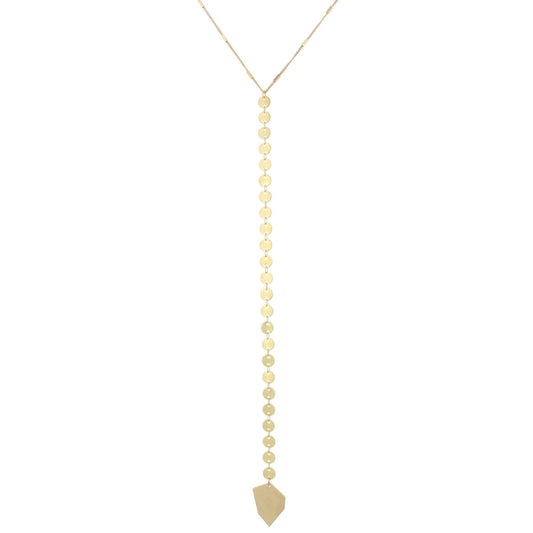 30" Gold Disk Y Drop Necklace with Irregular Charm