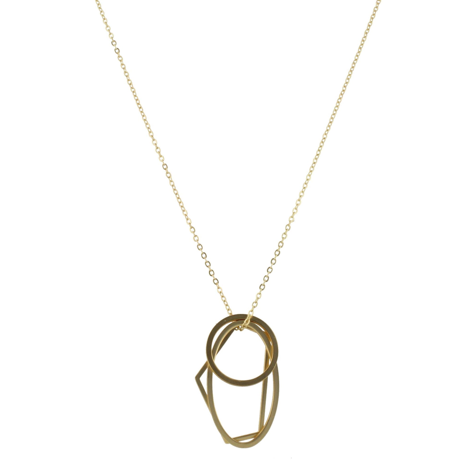 32" Gold Chain Necklace with Gold Oval, Circle, Pentagon Layered Icons, 3" Ext