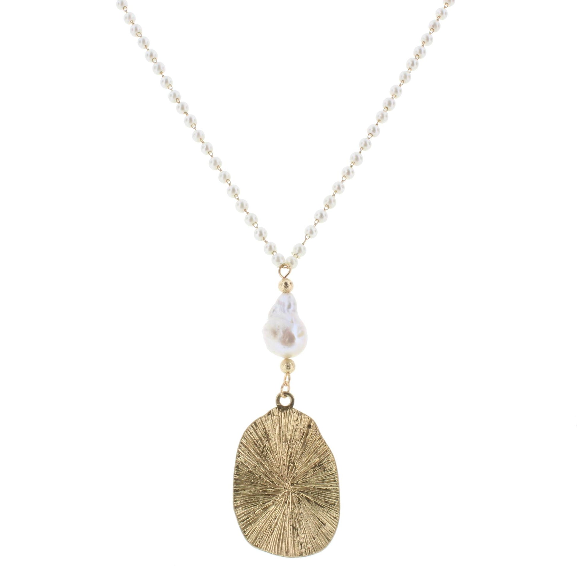 30" Delicate Pearl Linked Necklace with Baroque Pearl and Oval, 3" Ext