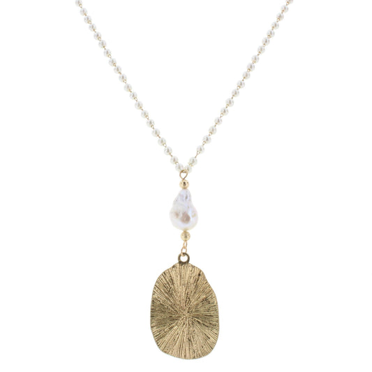 30" Delicate Pearl Linked Necklace with Baroque Pearl and Oval, 3" Ext